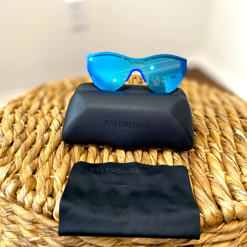 Authentic Balenciaga Blue Light Frame /Blue Mirrored Lens in Excellent Condition